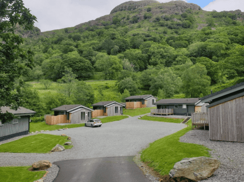 Hartsop Fold Scenic view of Hartsop Fold Holiday Park with lush green hills and peaceful surroundings in the Lake District